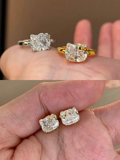 Matching Kitty Glitz Adjustable Rings & Earrings Set