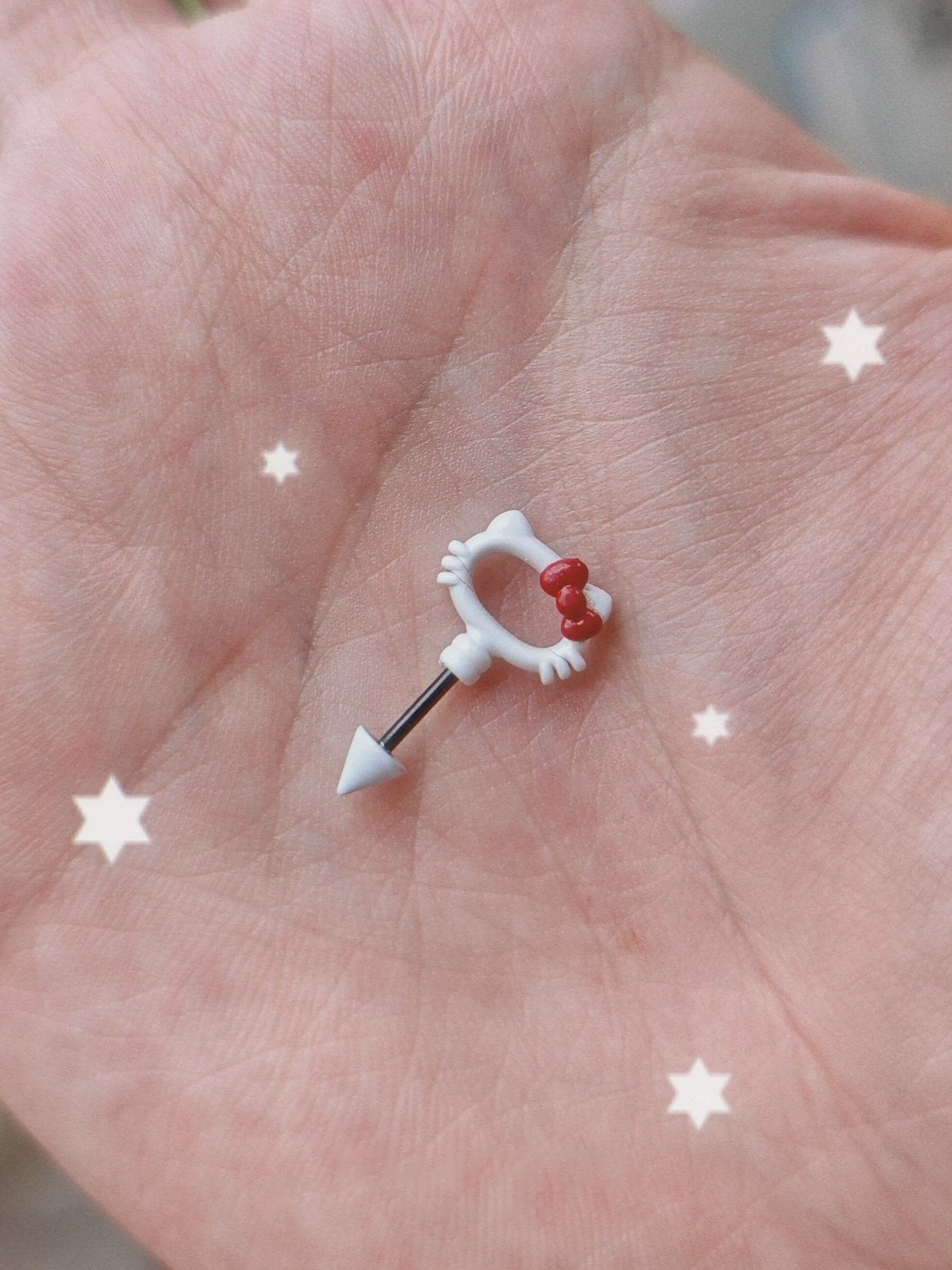 H Kitty Barbell Vertical Helix Earrings