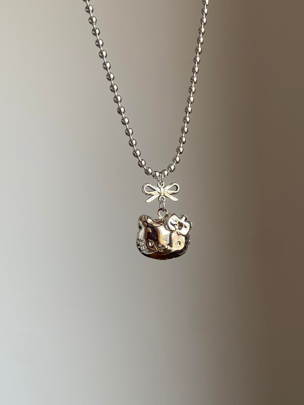 Kitty Bow Charm Locket Necklace