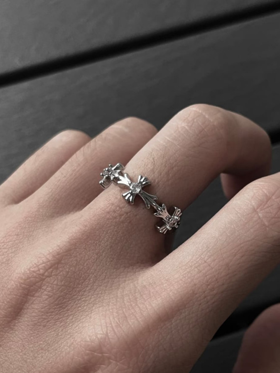 Floral Cross Pave Band Ring