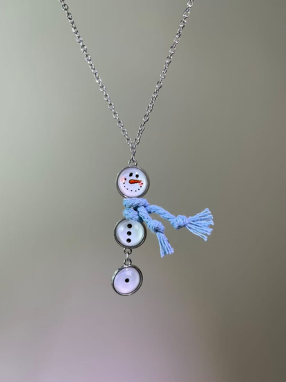 Holiday Button Charm Snowman Necklace