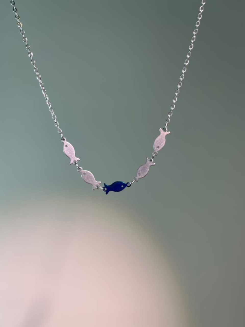 Silver Shoal Blue Fish Necklace