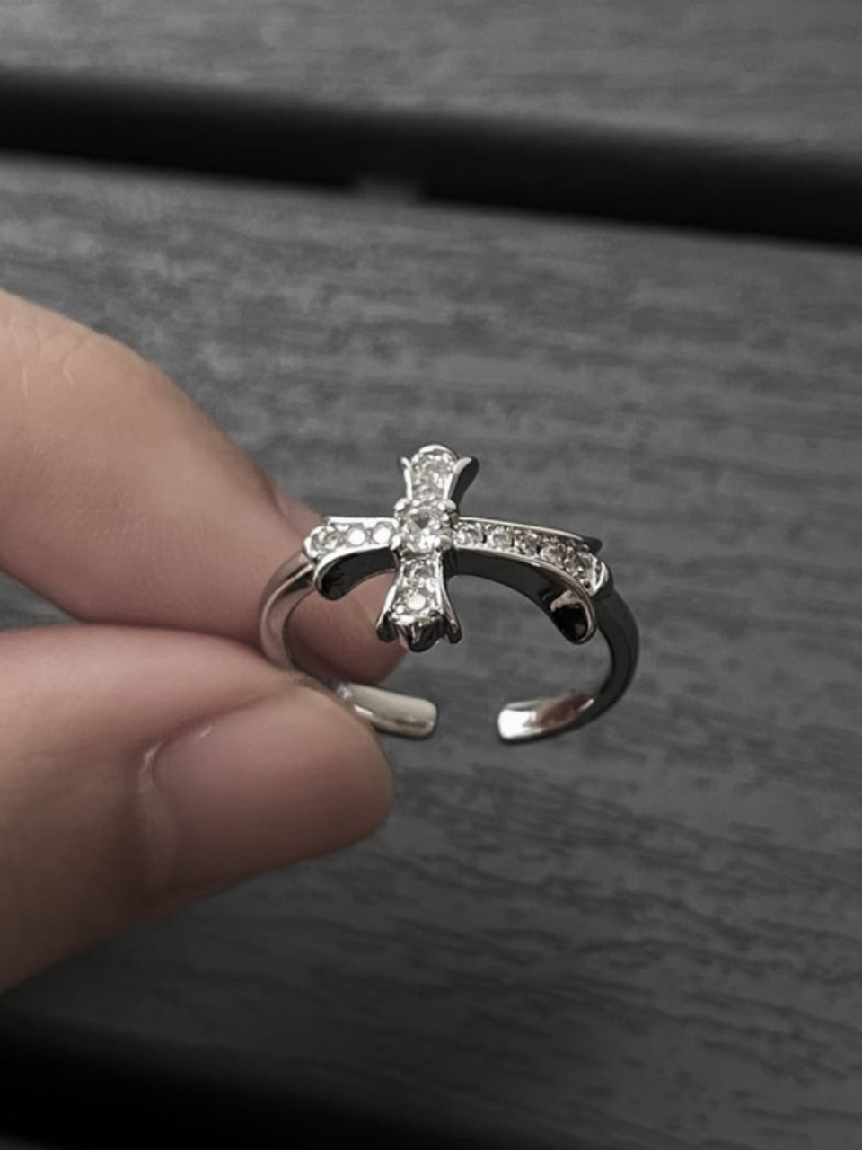 Sparkle Cross Center Open Ring