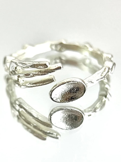 Silver Textured Hands Adjustable Ring