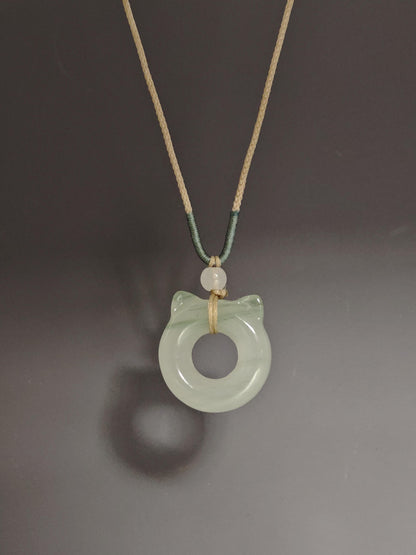 Jade Cat Ear Donut Necklace