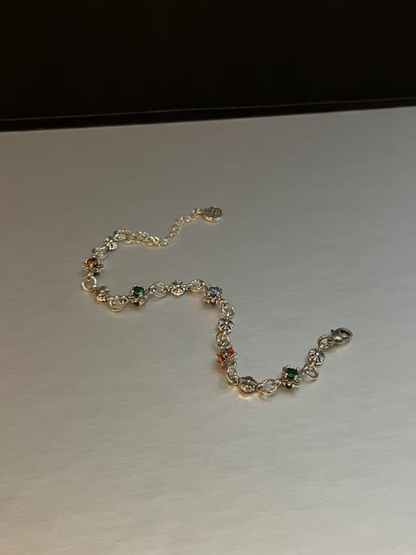 Silver Clover Chain Gemstone Bracelet