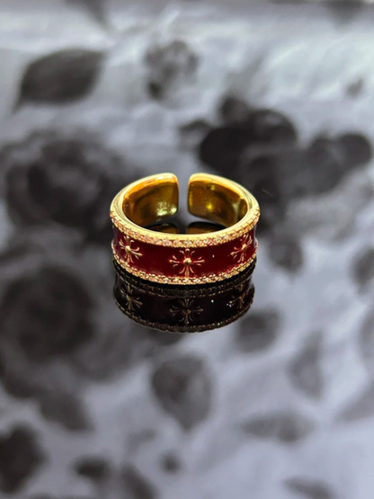 Ruby Red Flower Band Ring