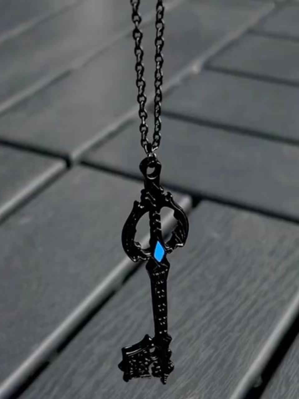 Gothic Black Ornate Key Necklace
