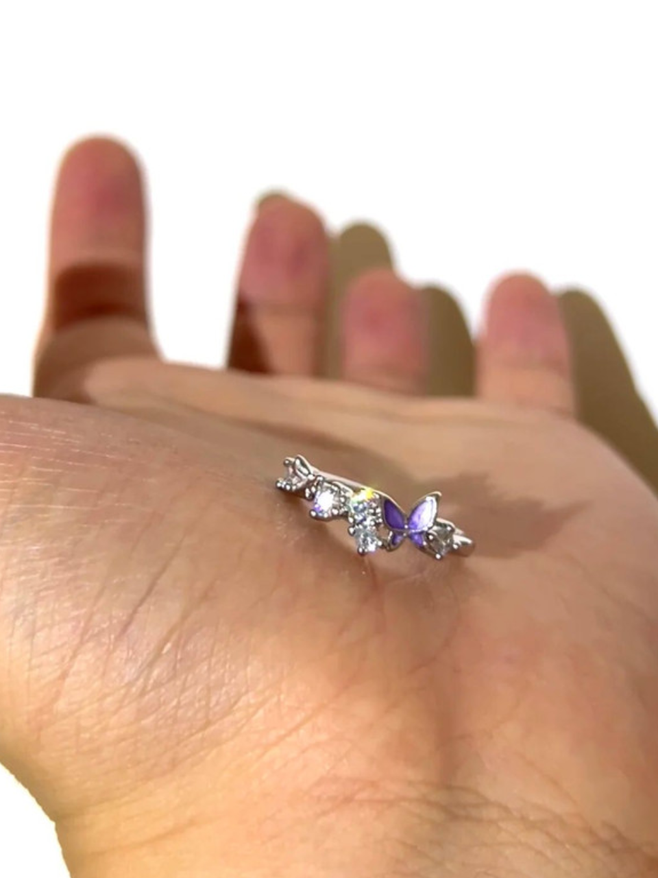 Pink Enamel Butterfly Heart Ring