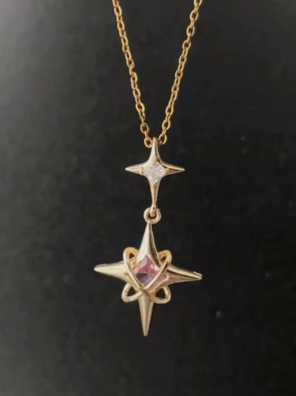 Pink Gemstone Star Drop Necklace