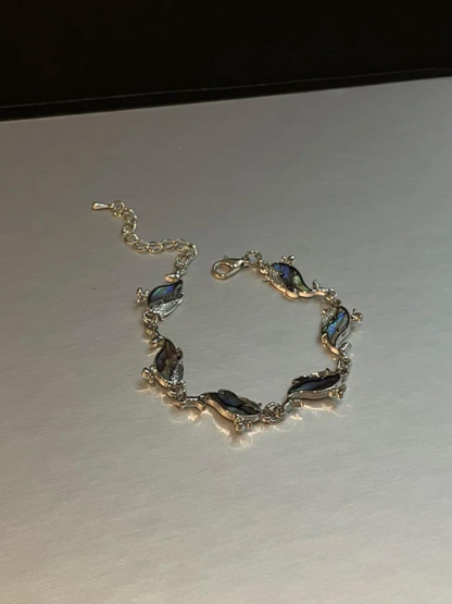 Silver Tone Jade Flower Link Bracelet