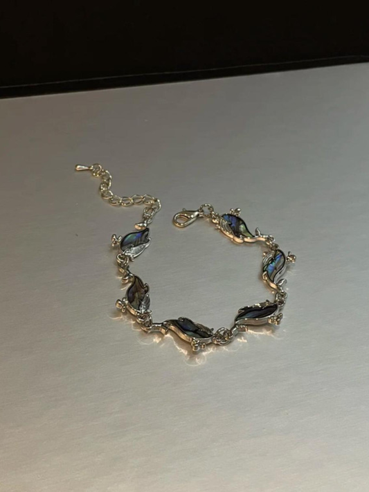 Silver Tone Jade Flower Link Bracelet