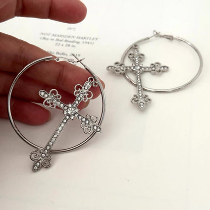 Angelic Cross Hoop Earrings