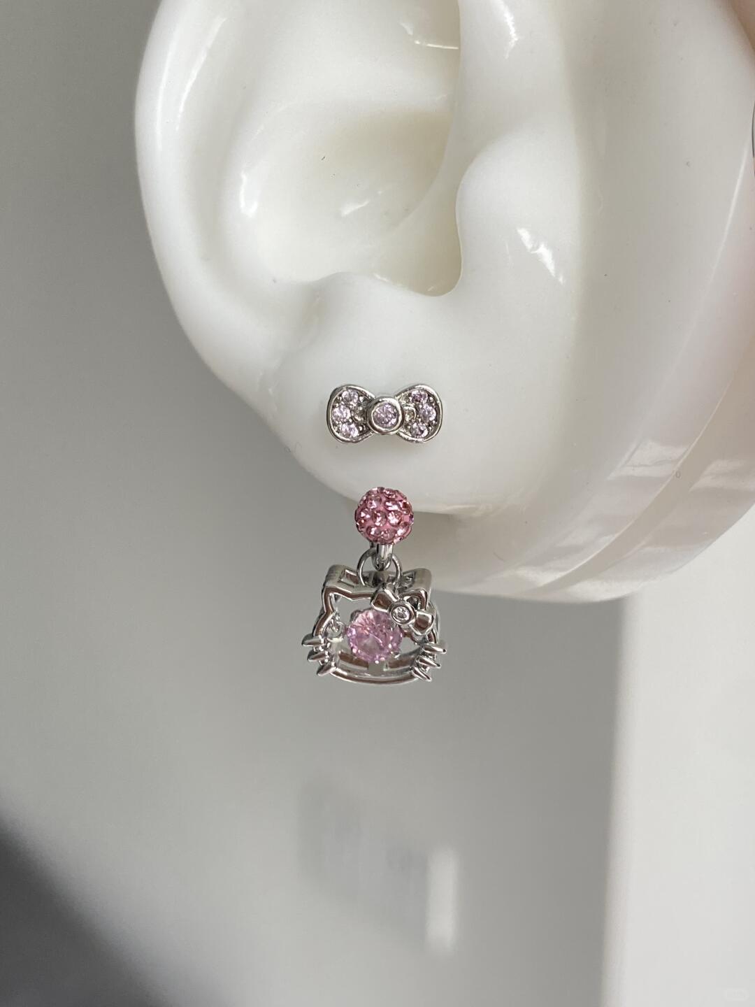 Bow Drop Kitty Earrings