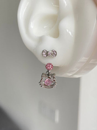 Bow Drop Kitty Earrings