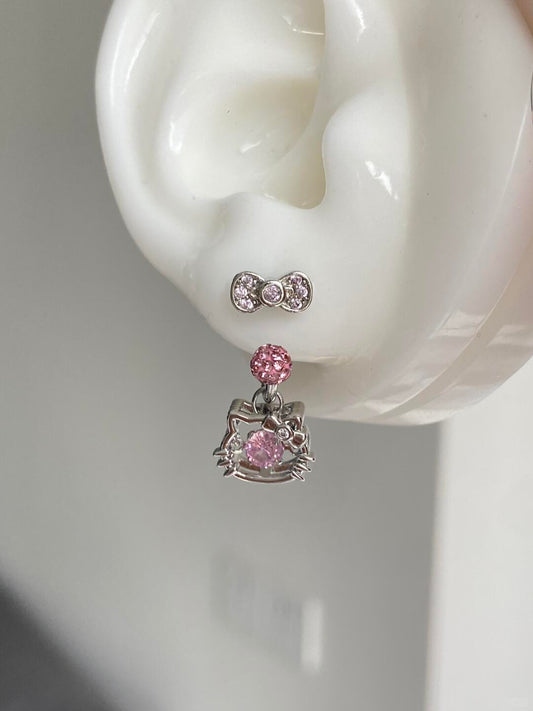 Bow Drop Kitty Earrings