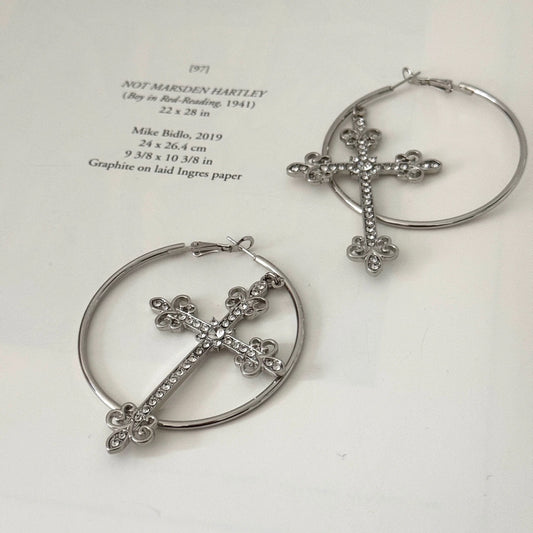 Angelic Cross Hoop Earrings