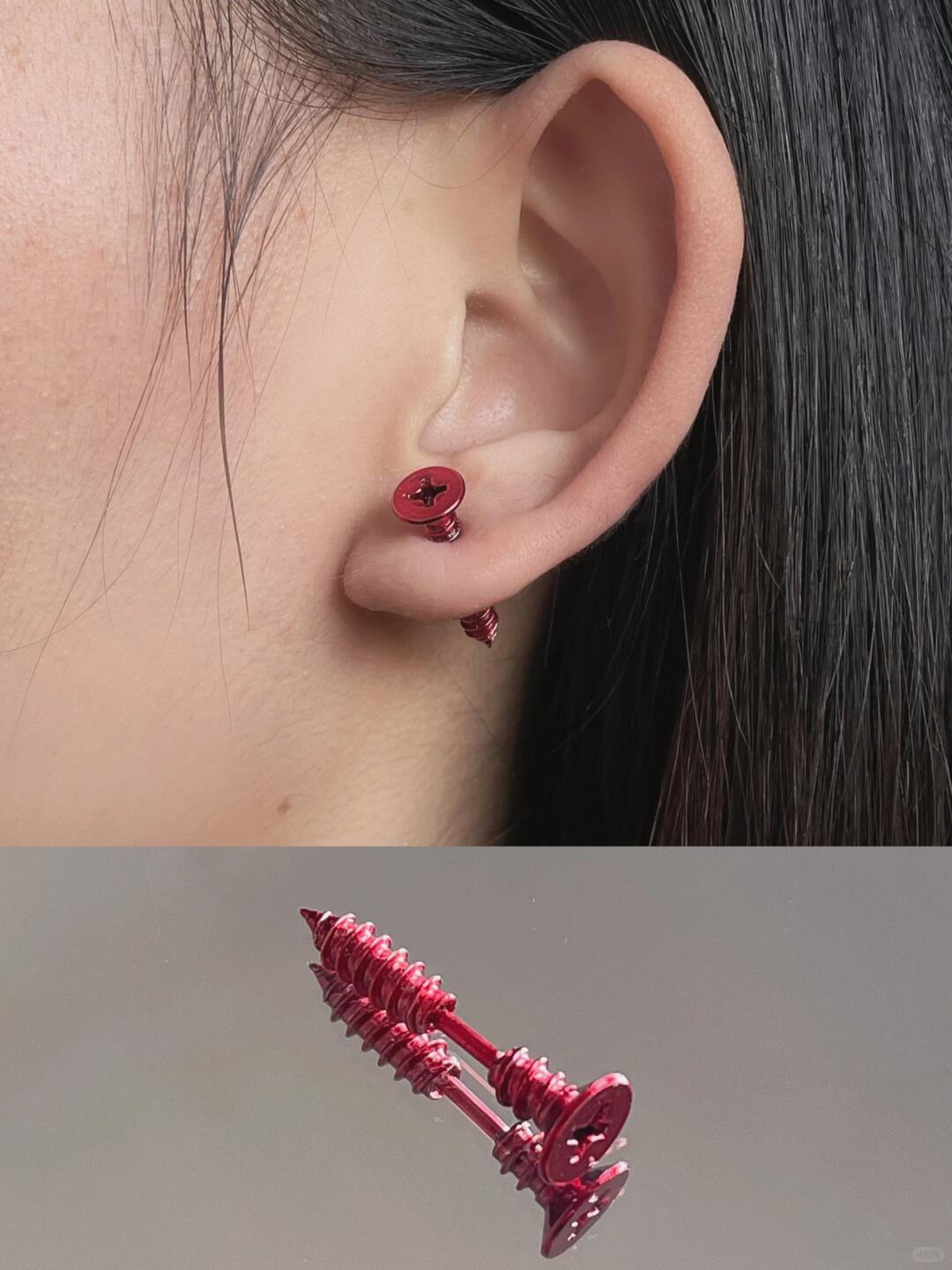 Red Screw Helix Earrings