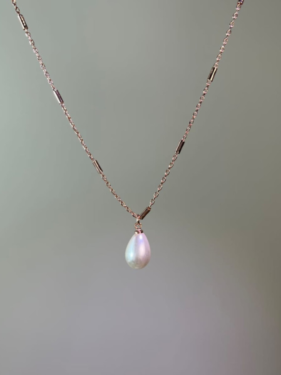 Delicate Bar Link Pearl Necklace