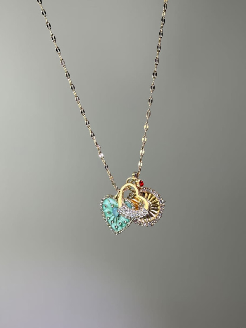 Golden Sunburst and Teal Heart Pendant