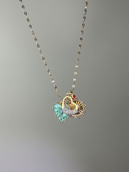 Golden Sunburst and Teal Heart Pendant
