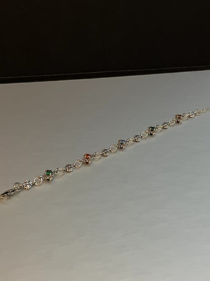 Silver Clover Chain Gemstone Bracelet