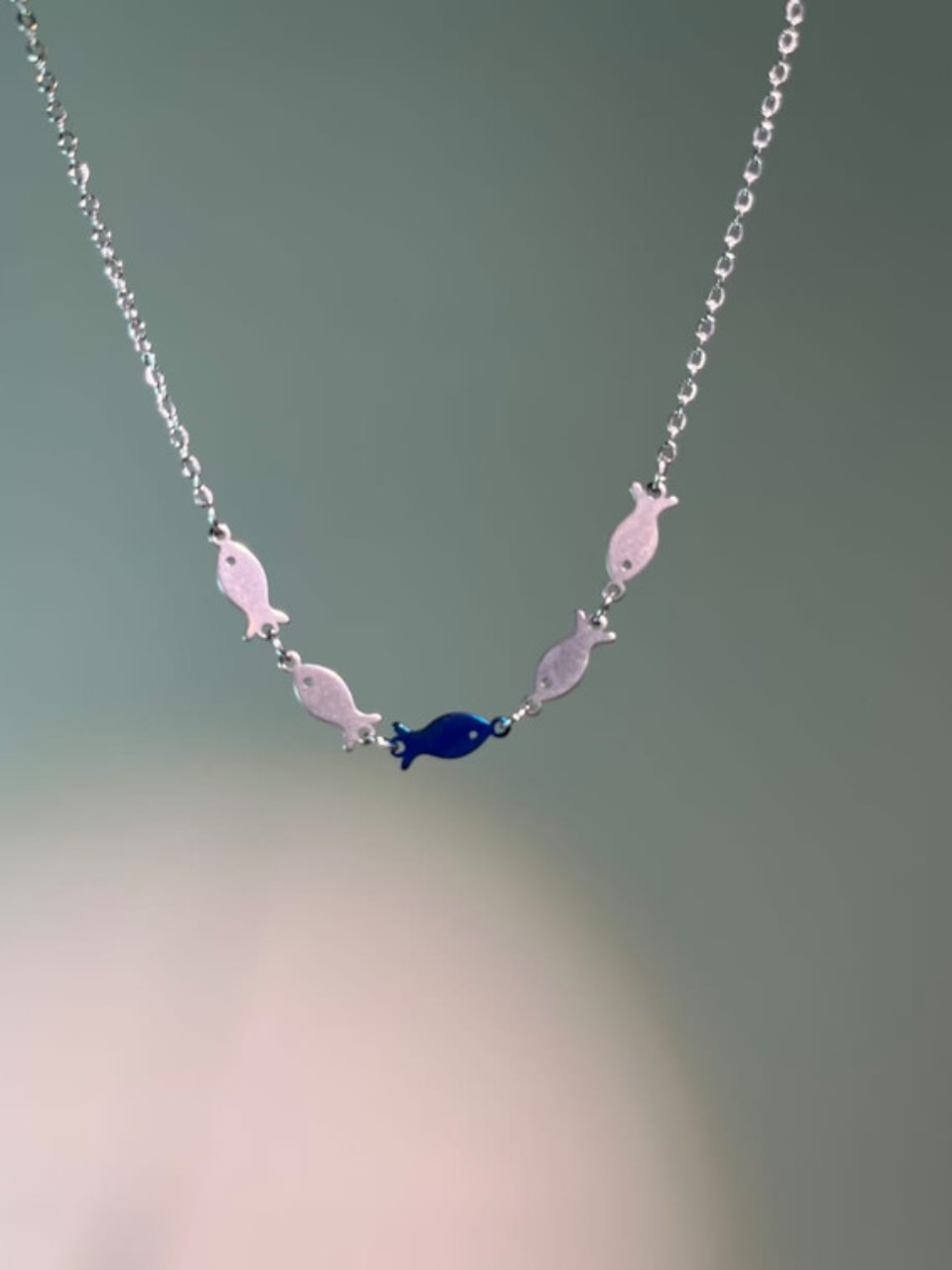 Silver Shoal Blue Fish Necklace