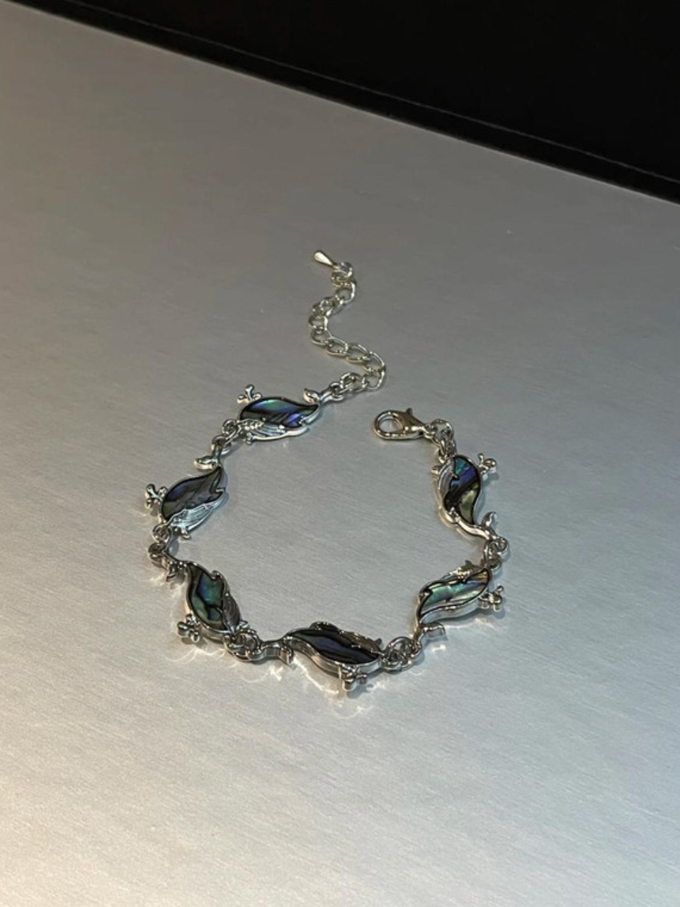 Silver Tone Jade Flower Link Bracelet