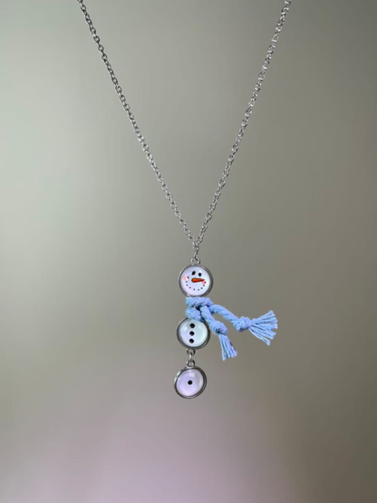 Holiday Button Charm Snowman Necklace