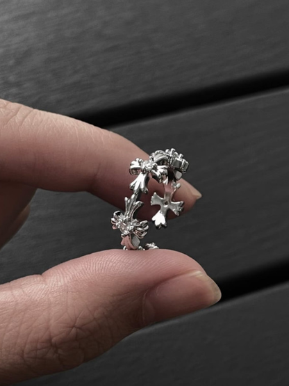 Floral Cross Pave Band Ring