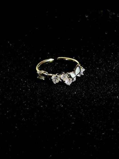 Pink Enamel Butterfly Heart Ring
