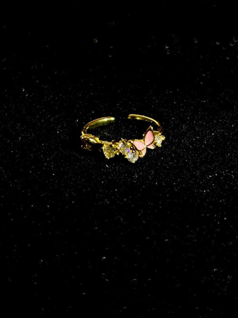 Pink Enamel Butterfly Heart Ring