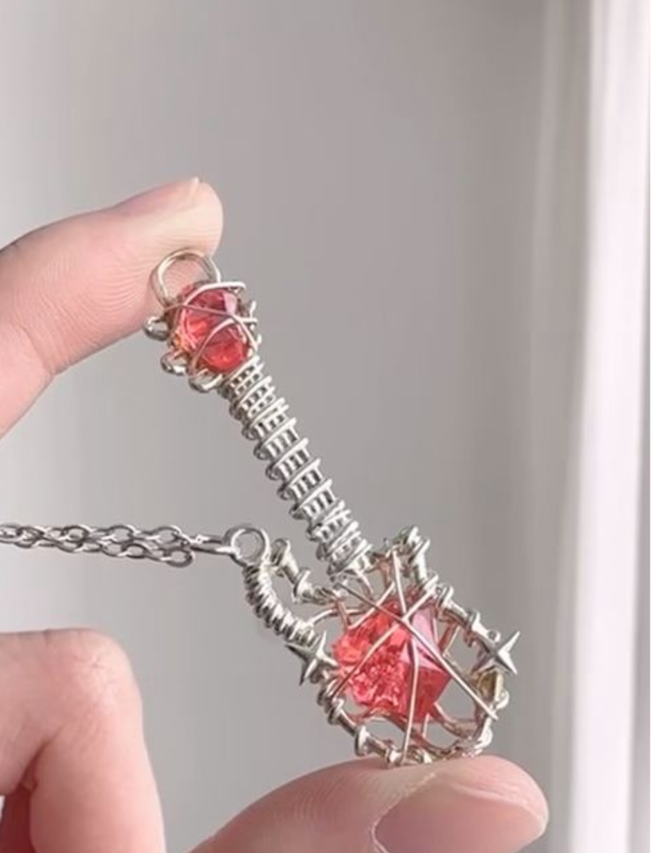 Rock Heart Wire-Wrapped Guitar Necklace