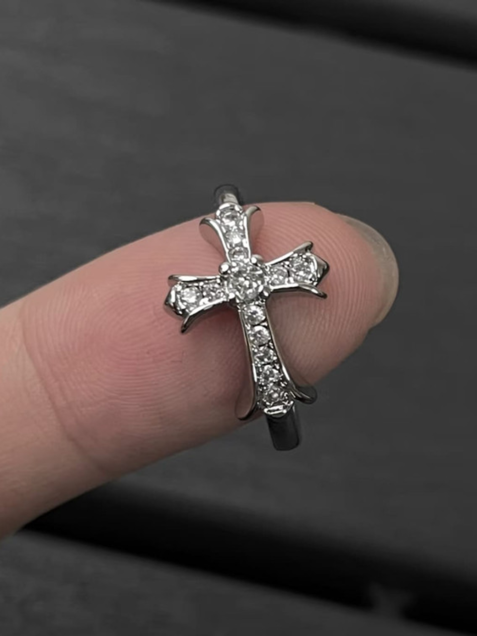 Sparkle Cross Center Open Ring