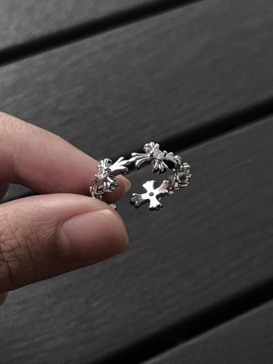 Floral Cross Pave Band Ring