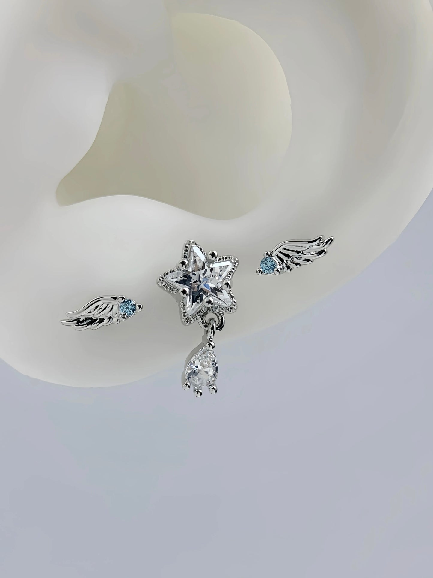 Clear Angel Stardrop Triple Lobe Earring Stack