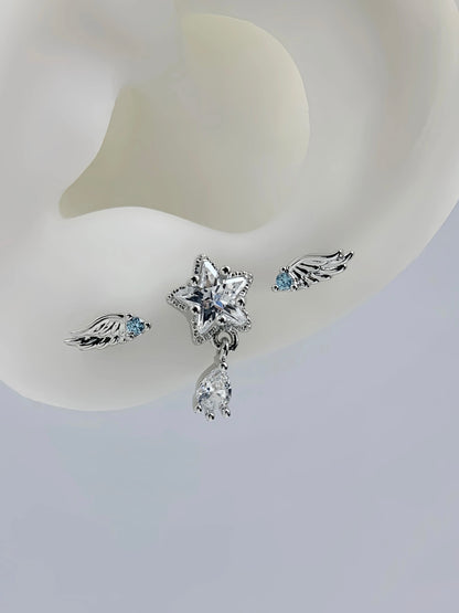 Clear Angel Stardrop Triple Lobe Earring Stack