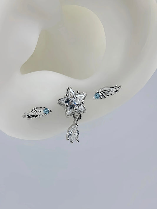 Clear Angel Stardrop Triple Lobe Earring Stack