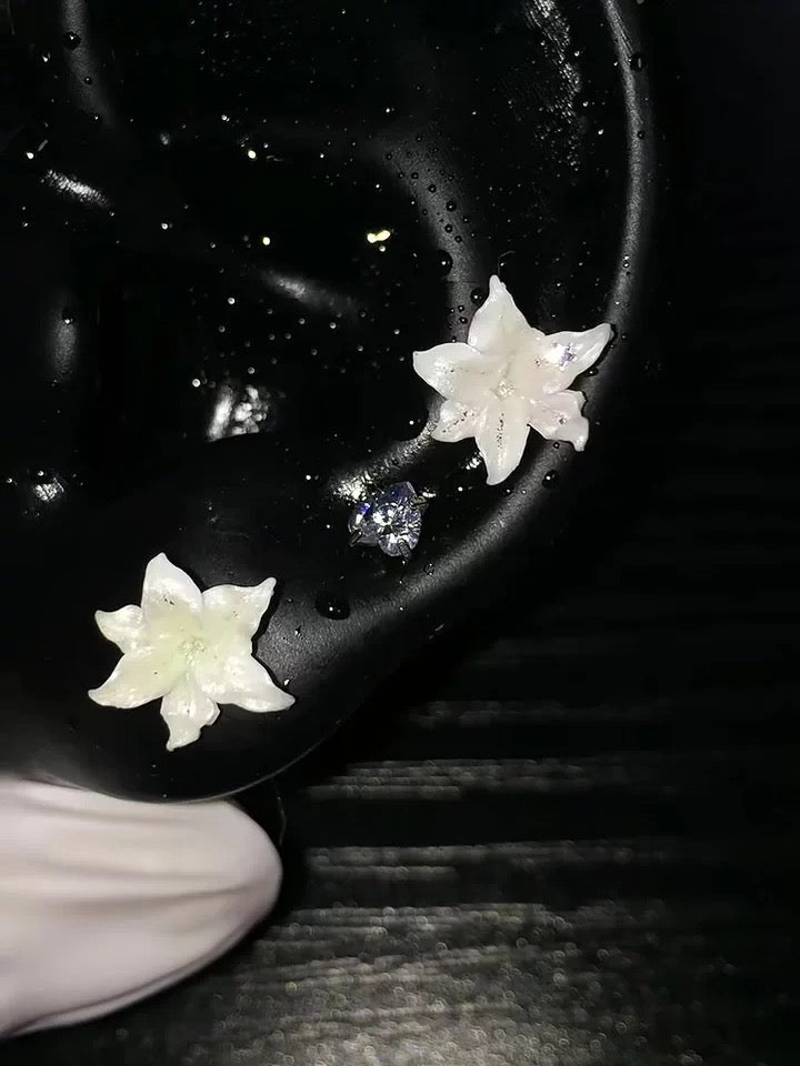 White Lily Charm Earrings