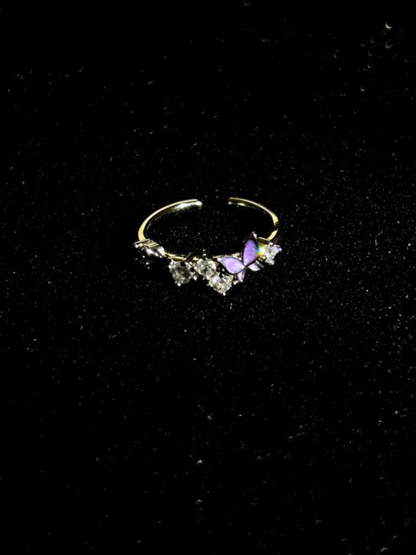 Pink Enamel Butterfly Heart Ring