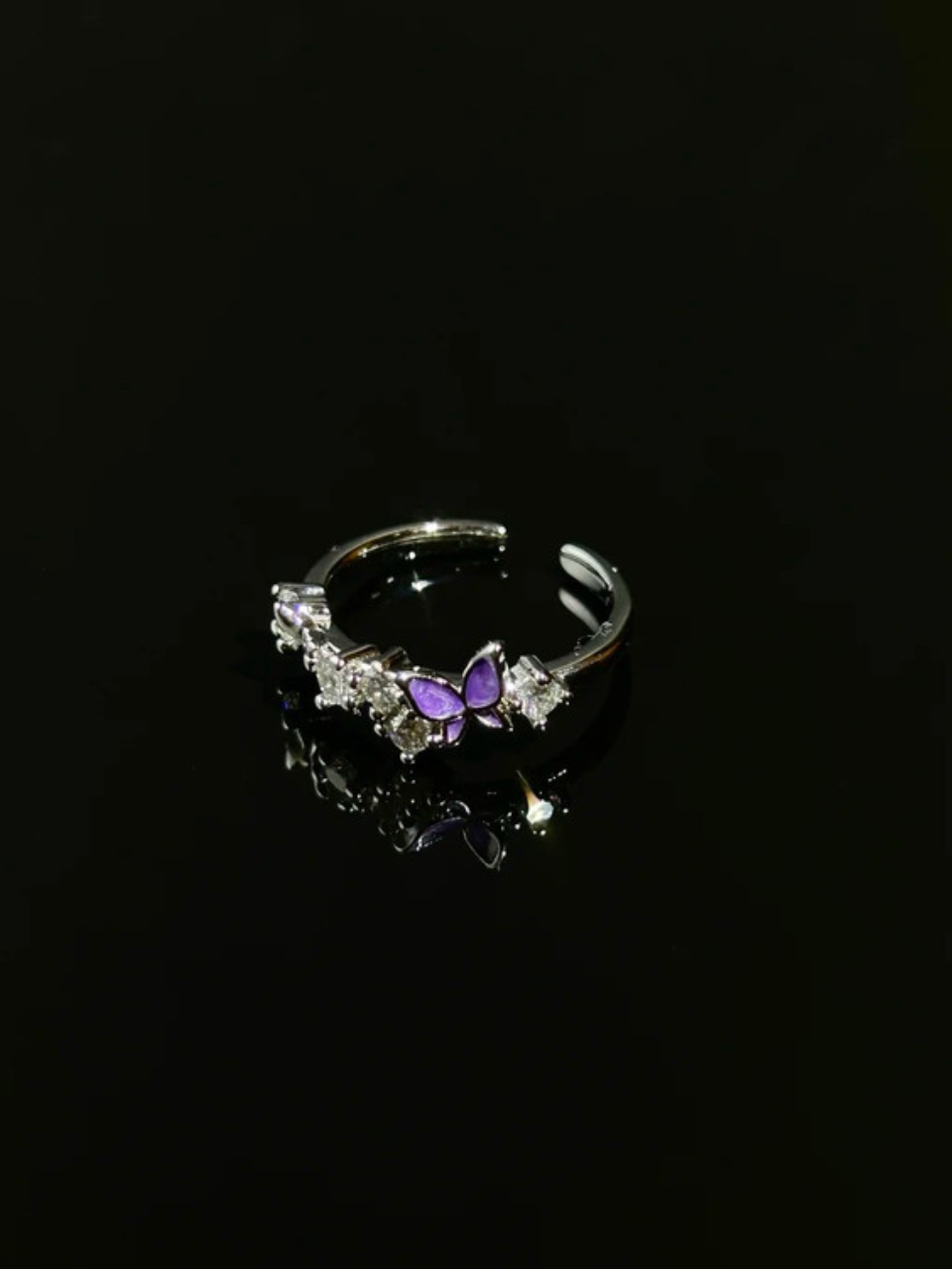 Pink Enamel Butterfly Heart Ring