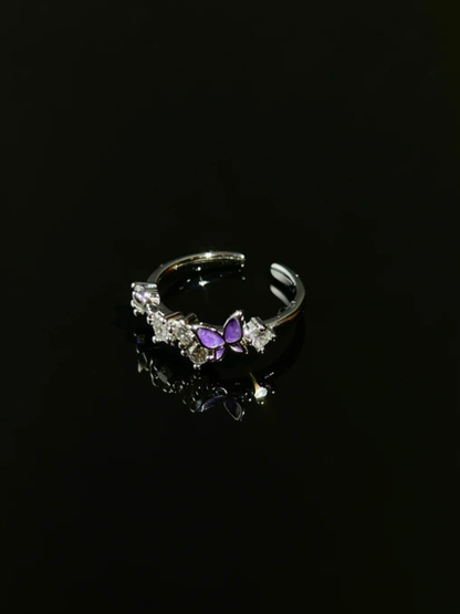 Pink Enamel Butterfly Heart Ring