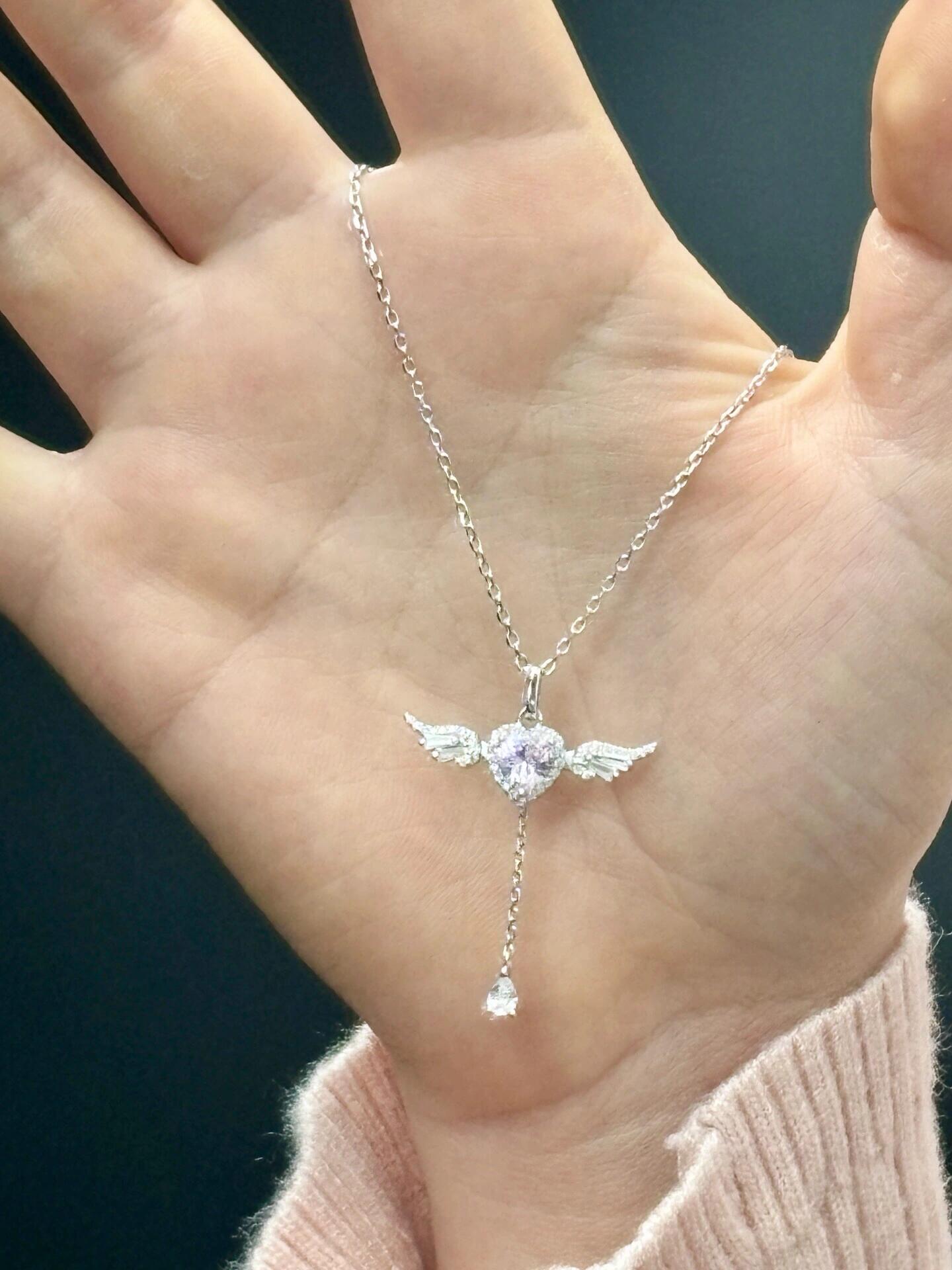 Pink Angel Heart Fidget Necklace