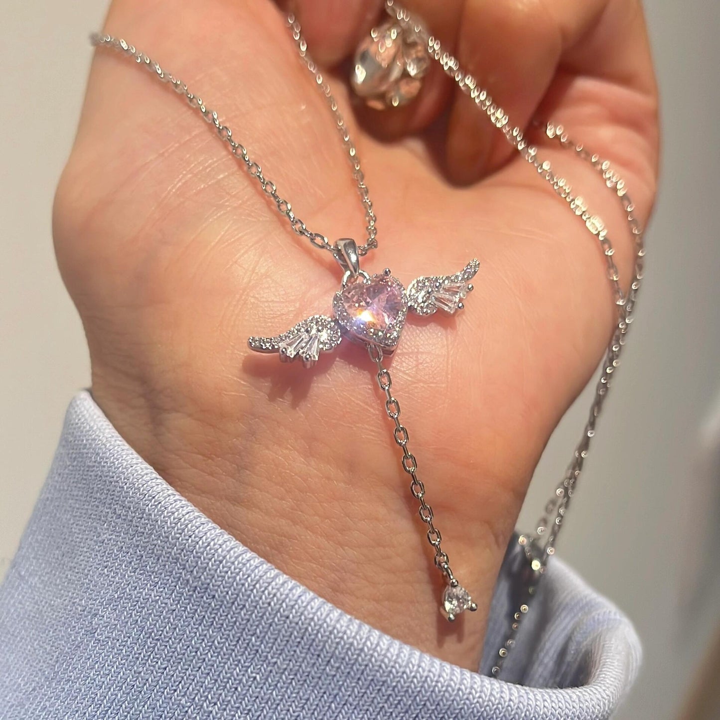 Pink Angel Heart Fidget Necklace