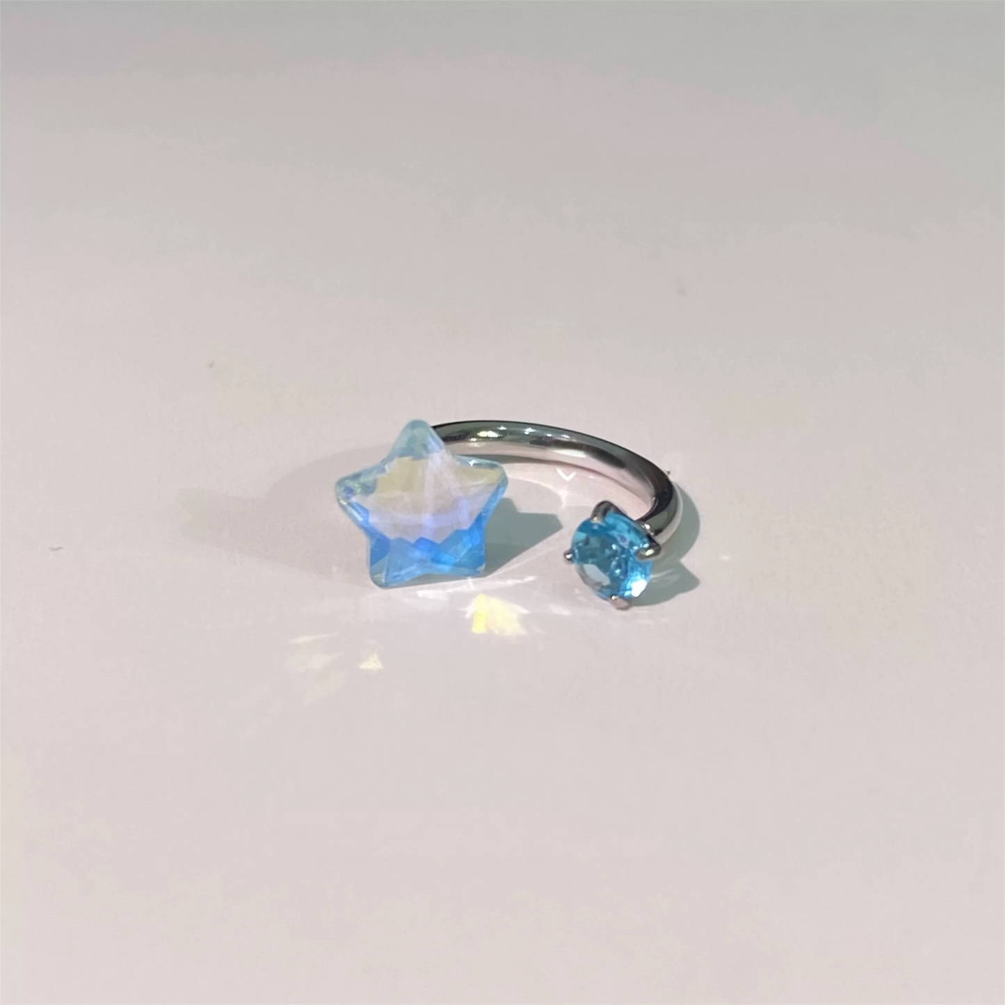Silver Opal Star Blue Crystal Adjustable Ring