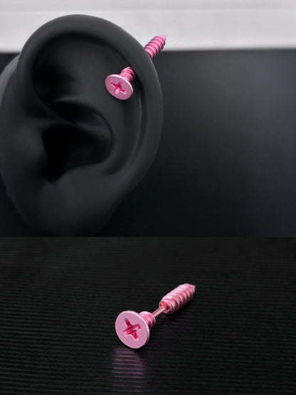 Pink Screw Helix Earrings