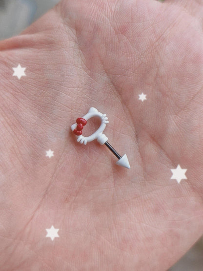 H Kitty Barbell Vertical Helix Earrings