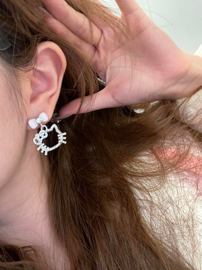 Sparkle Charm H Kitty Earrings