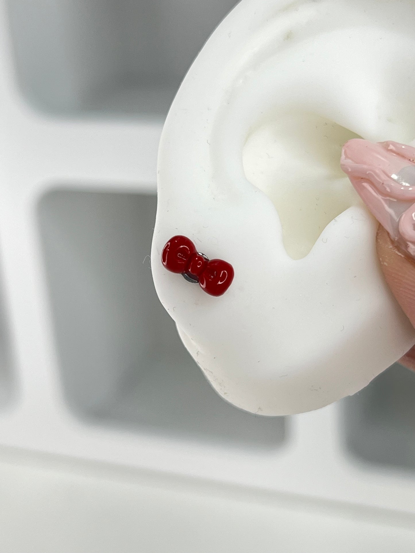 Red H-Kitty Bow Helix Earrings