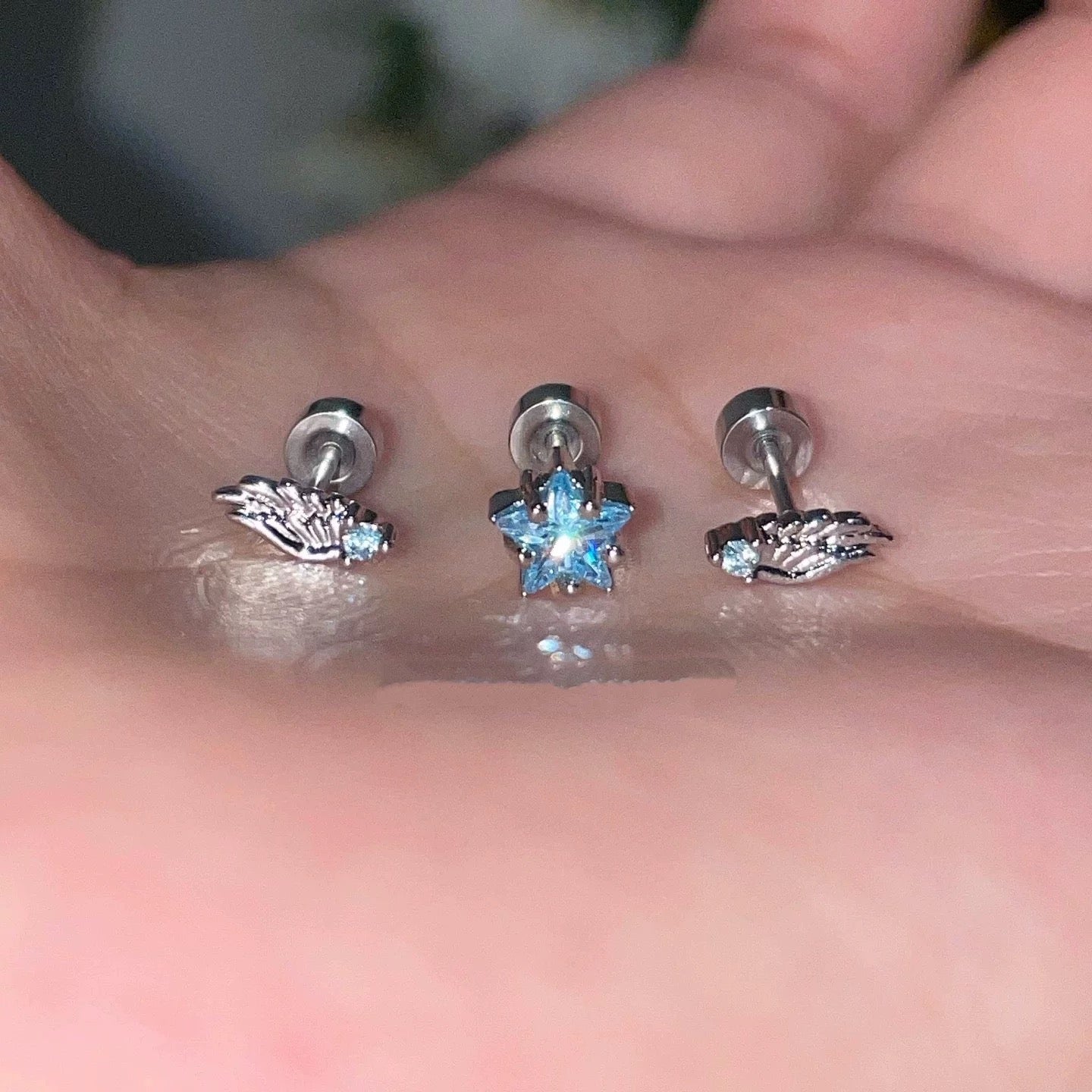 Blue Twilight Star Triple lobe Earring Stack
